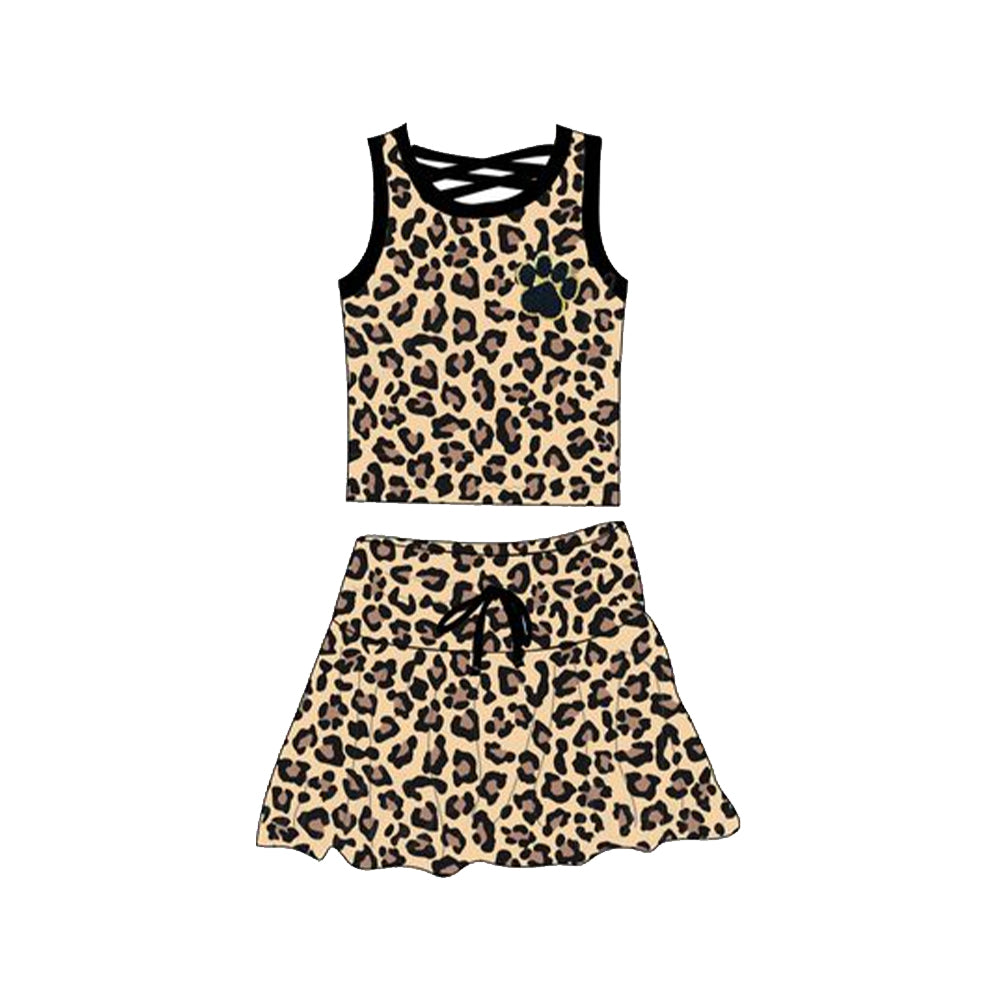 Baby Girls Sleeveless Shirt Leopard Team Skirt Clothes Set RTS