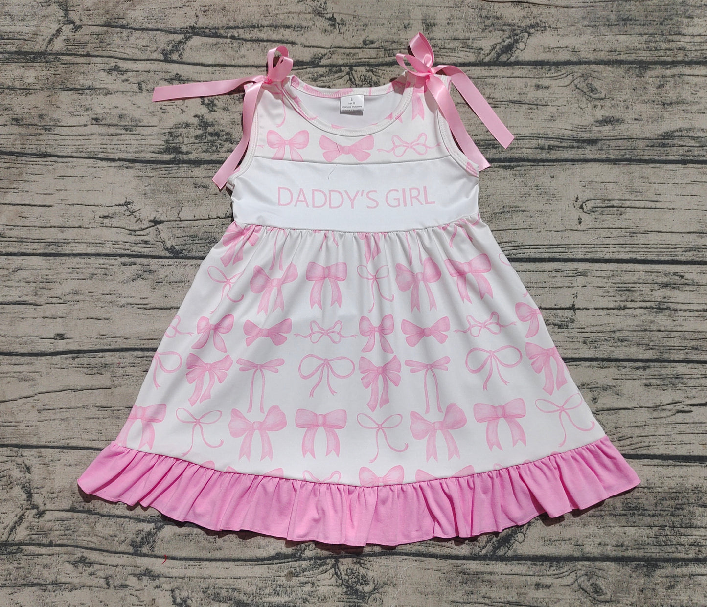 Baby Kids Sleeveless Pink Bows Daddy's Girl Dress RTS