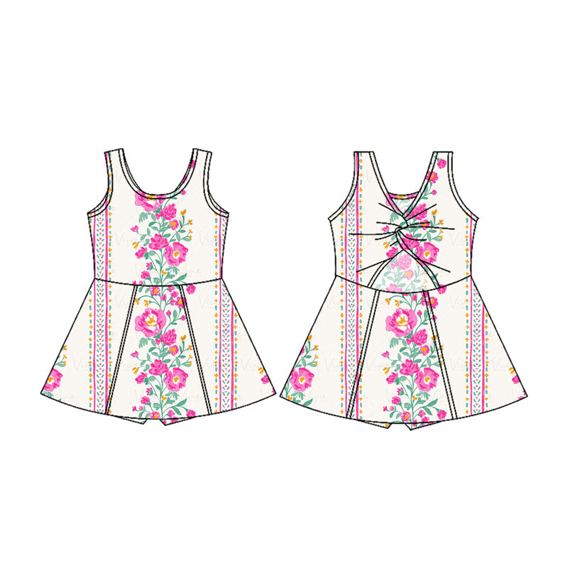 Preorder Baby Girl Straps Flower With Shorts Athletic Active Wear Knee Length Dress ( Moq 5 )