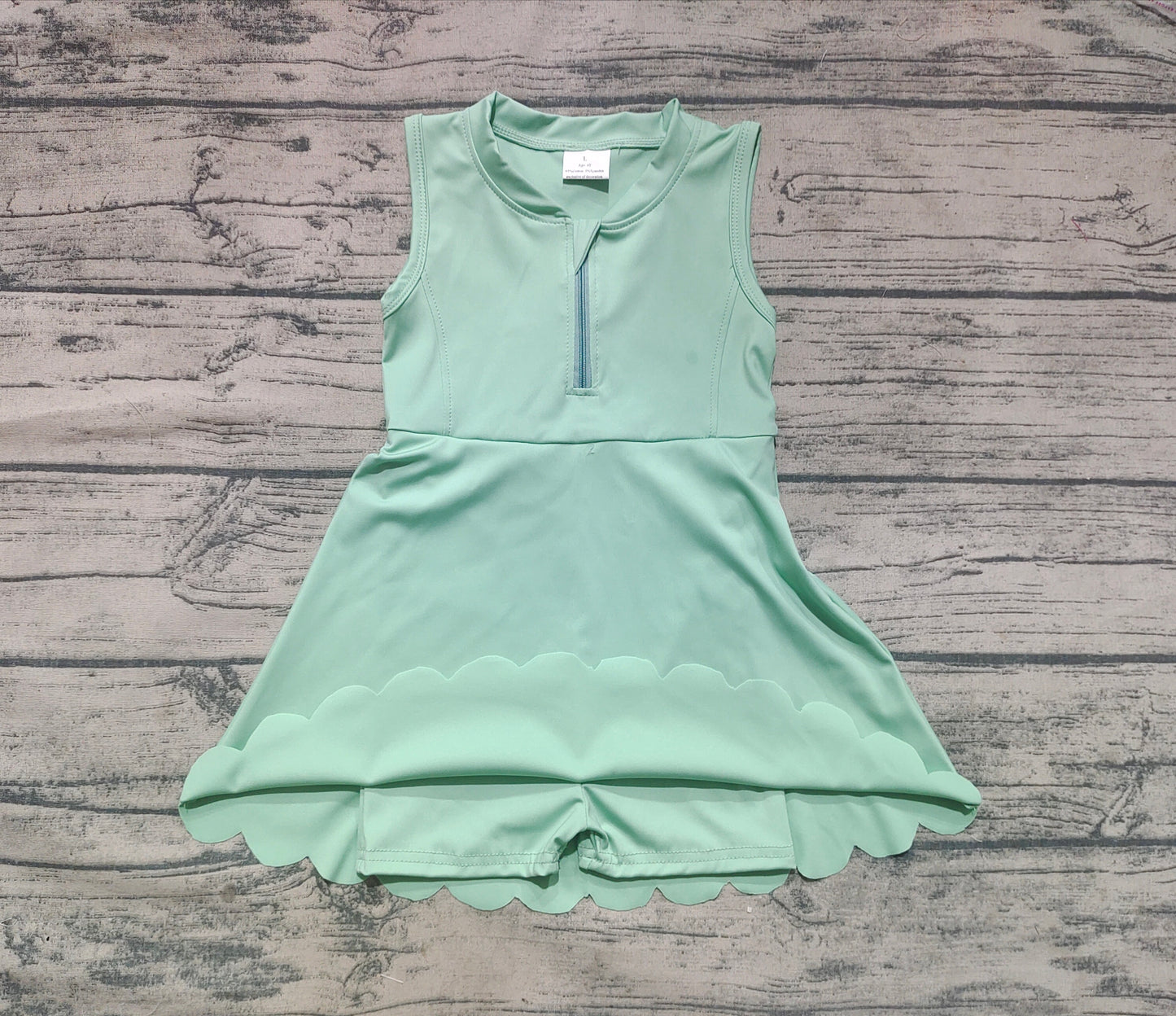 Baby Girl Green Zipper Yoga Active Wear With Shorts Knee Length Dress RTS