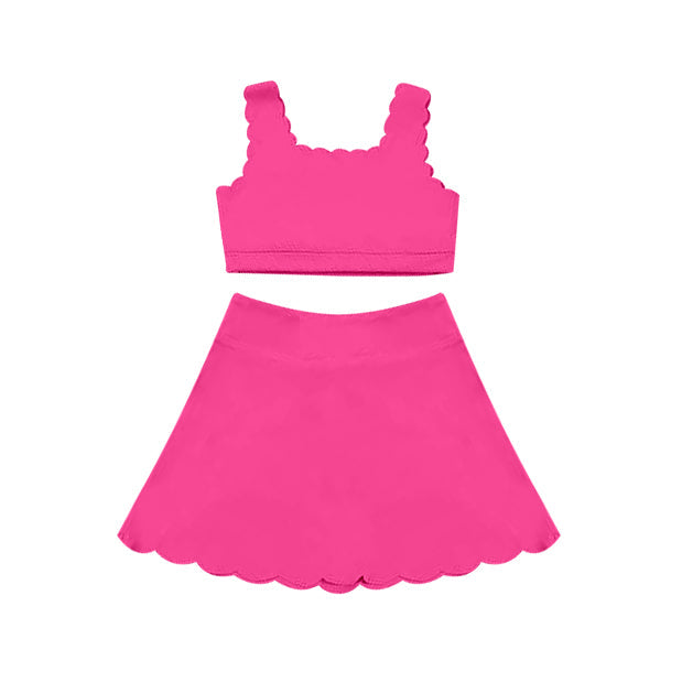 Preorder Baby Girl Hot Pink Straps Vest Tops Shorts Skort Yoga Active Wear Clothes Set ( Moq 5 )
