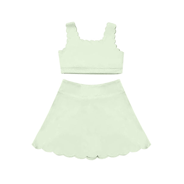 Preorder Baby Girl Light Green Straps Vest Tops Shorts Skort Yoga Active Wear Clothes Set ( Moq 5 )