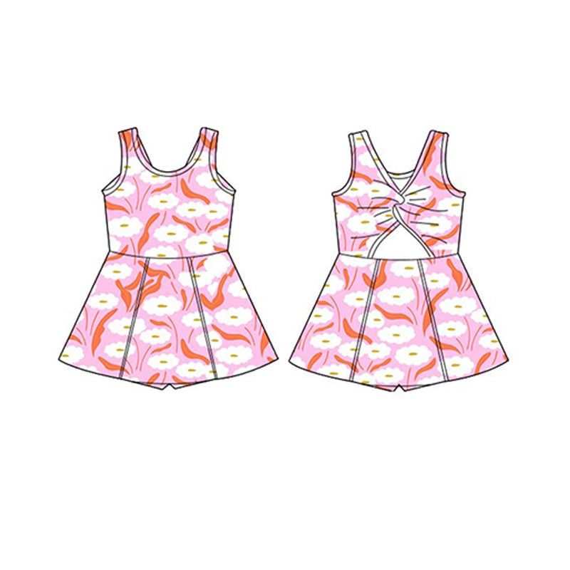 Preorder Baby Girl Sleeveless Flower Pink Tops Shorts Yoga Active Wear Dress ( Moq 5 )