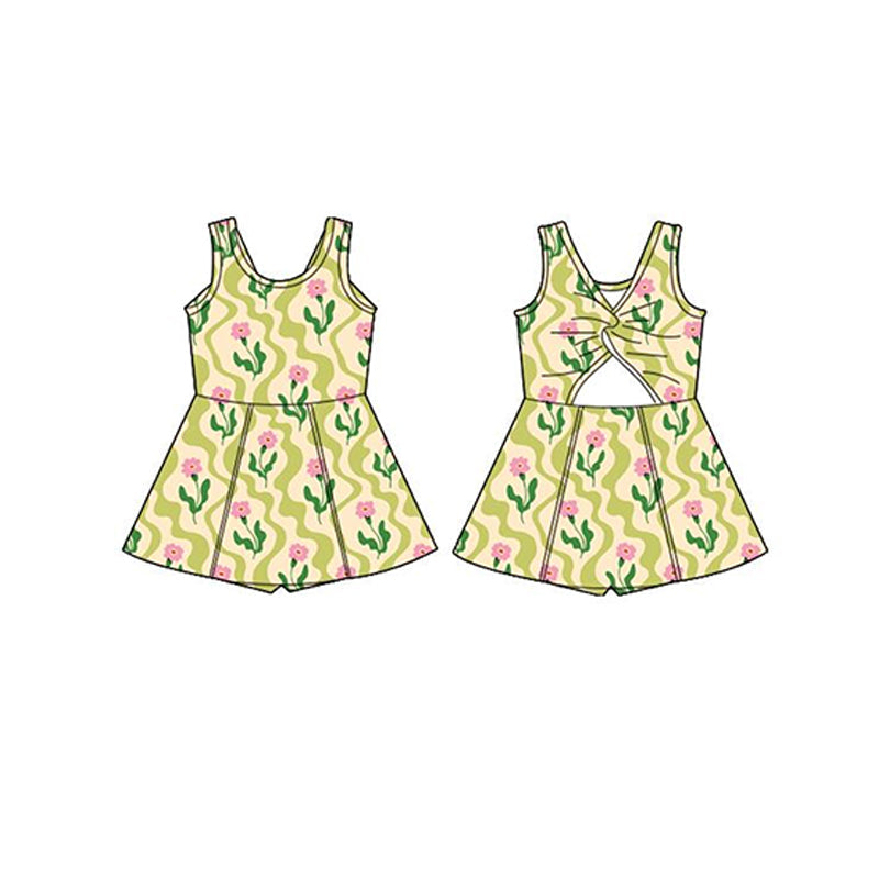 Preorder Baby Girl Sleeveless Flower Shorts Yoga Active Wear Dress ( Moq 5 )
