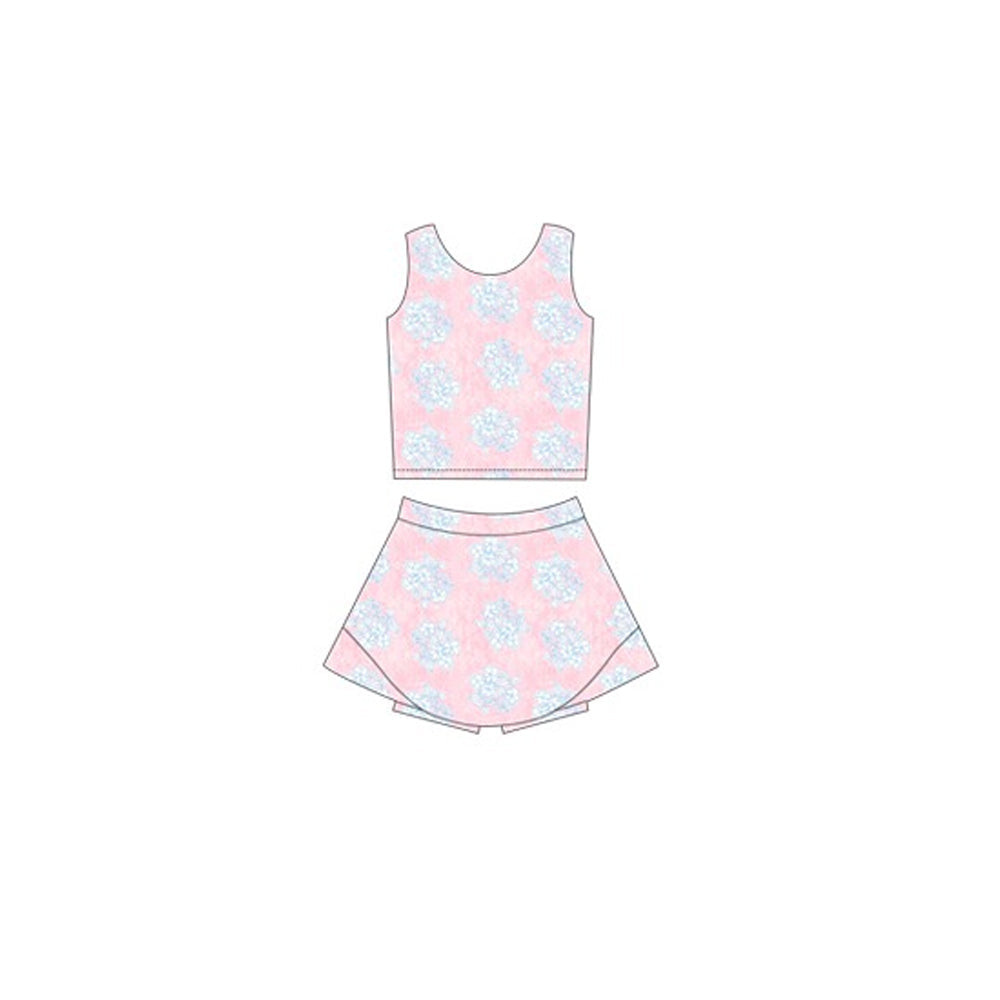 Preorder Baby Girl Sleeveless Flower Bows Tops Shorts Skort Yoga Active Wear Pink Set ( Moq 5 )