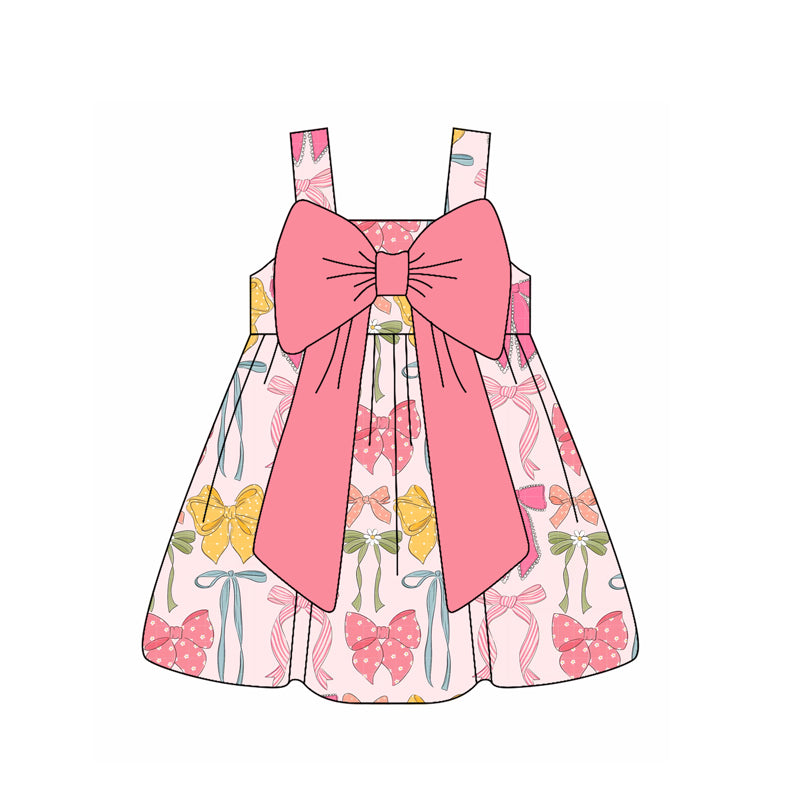 Preorder Baby Girl Straps Colorful Bows Knee Length Dress ( Moq 5 )