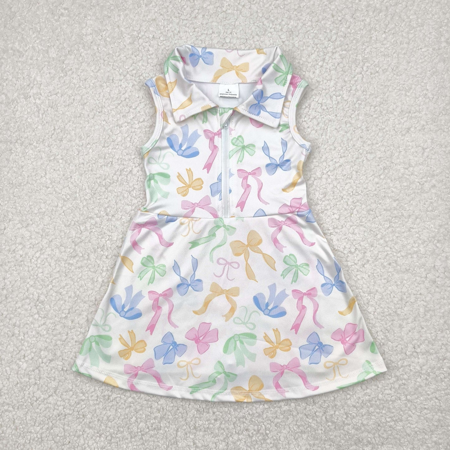 Baby Girl Sleeveless Bows Zipper Yoga Active Wear Skorts Knee Length Dress Sibling Clothes RTS