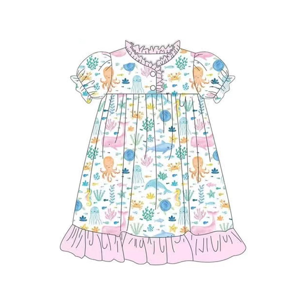 (Pre-order) Baby Girl Short Sleeves Mermaid Knee Length Pajamas Gown Dress ( Moq 5