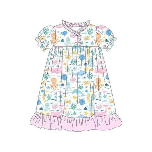 (Pre-order) Baby Girl Short Sleeves Mermaid Knee Length Pajamas Gown Dress ( Moq 5