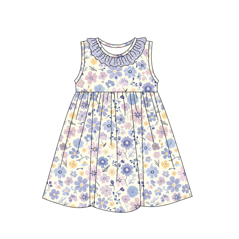 Preorder Baby Girl Sleeveless Flower Ruffle Knee Length Dress ( Moq 5 )