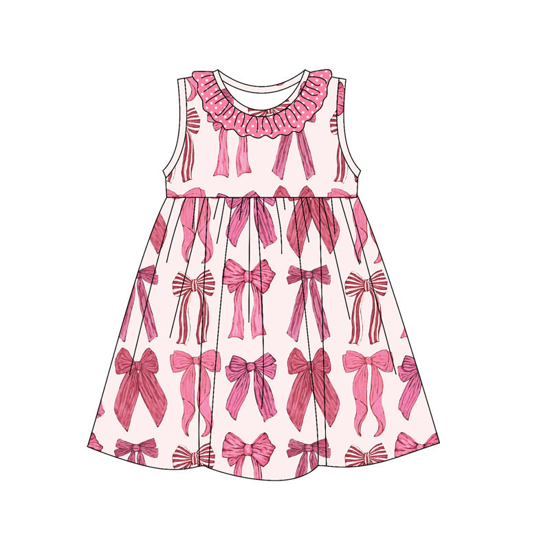 Preorder Baby Girl Sleeveless Pink Bows Knee Length Ruffle Dress ( Moq 5 )