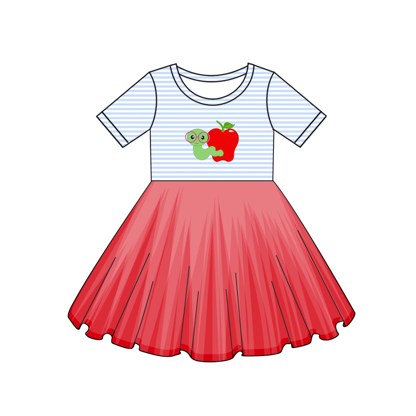 Preorder Baby Girl Back To School Apple Knee Length Tulle Dress ( Moq 5 )