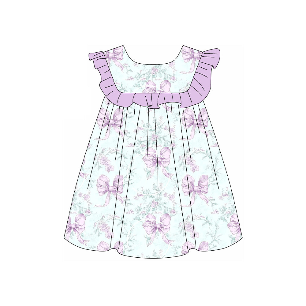 Preorder Baby Girl Flutter Sleeves Purple Flower Knee Length Dress ( Moq 5 )