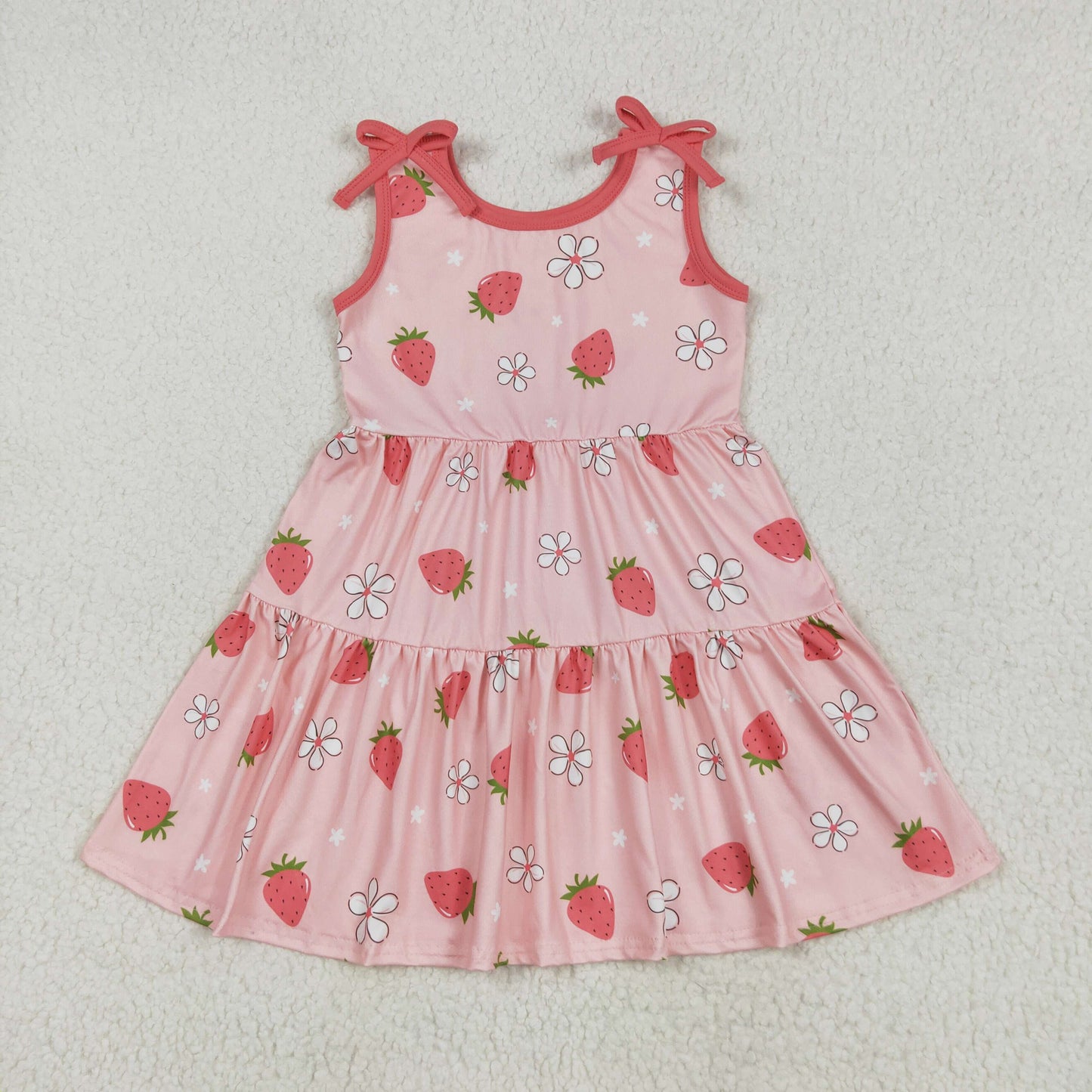 Sibling Baby Girls Kids Flower Strawberry Summer Ruffle Knee Length Dresses RTS