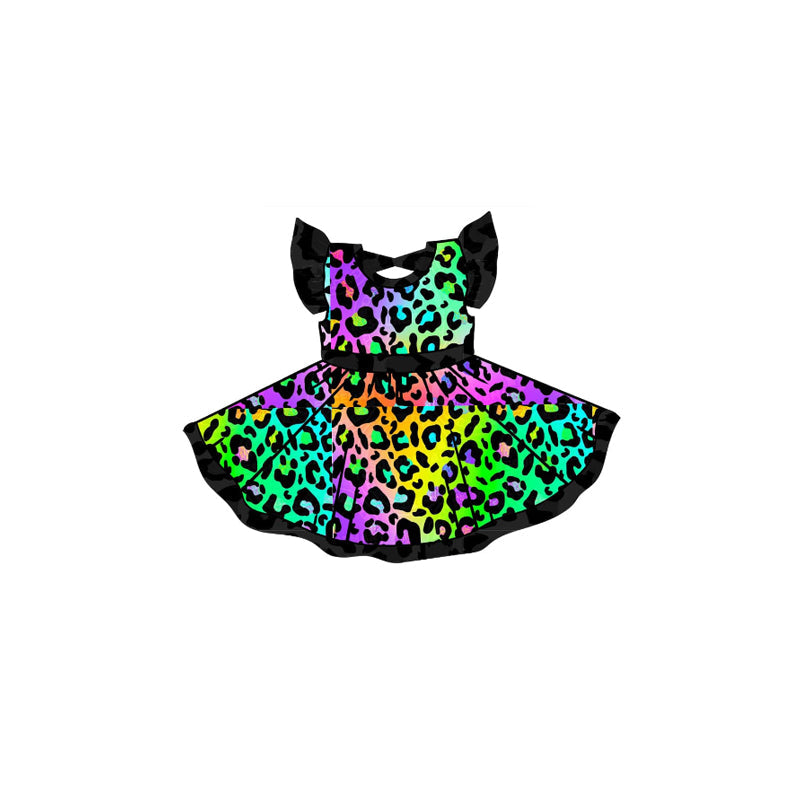 PreorderBaby Girls Short Sleeves Colorful Leopard Ruffle Twirl Dress ( Moq 5 )