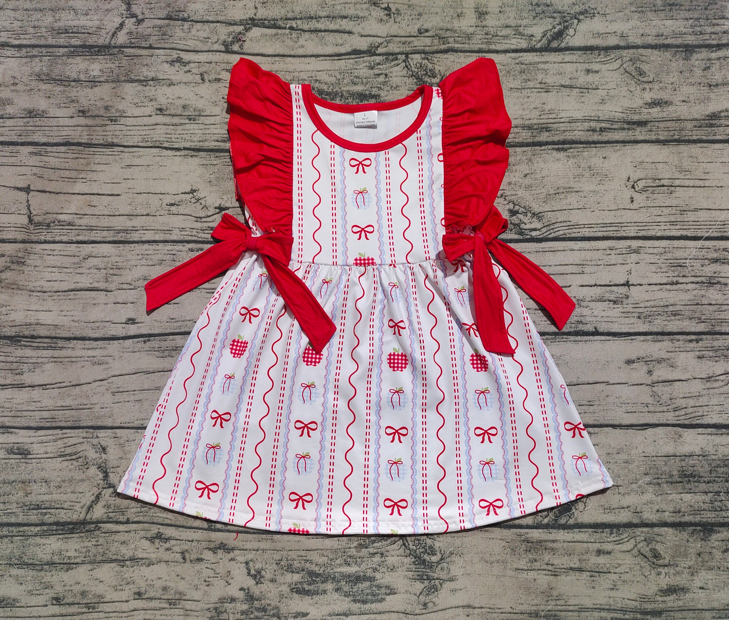 Baby Girl Short Sleeves Apple Bows Red Bows Back To School Dress RTS