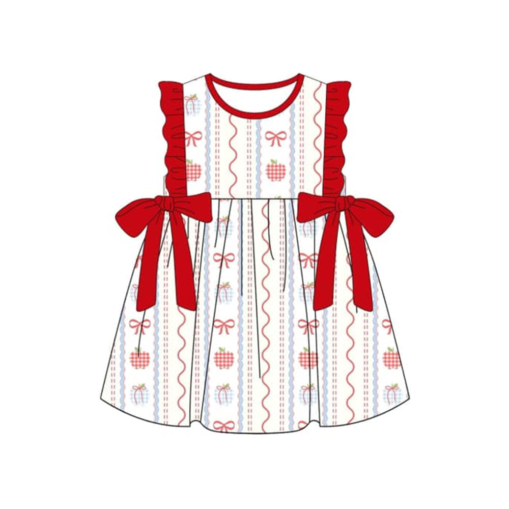 Baby Girl Short Sleeves Apple Bows Red Bows Back To School Dress RTS