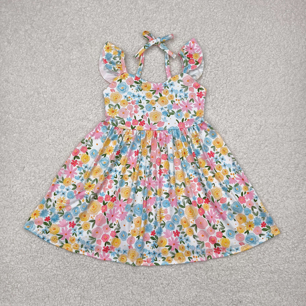 Baby Girl Short Sleeves Flower Knee Length Dress Sibling Clothes RTS