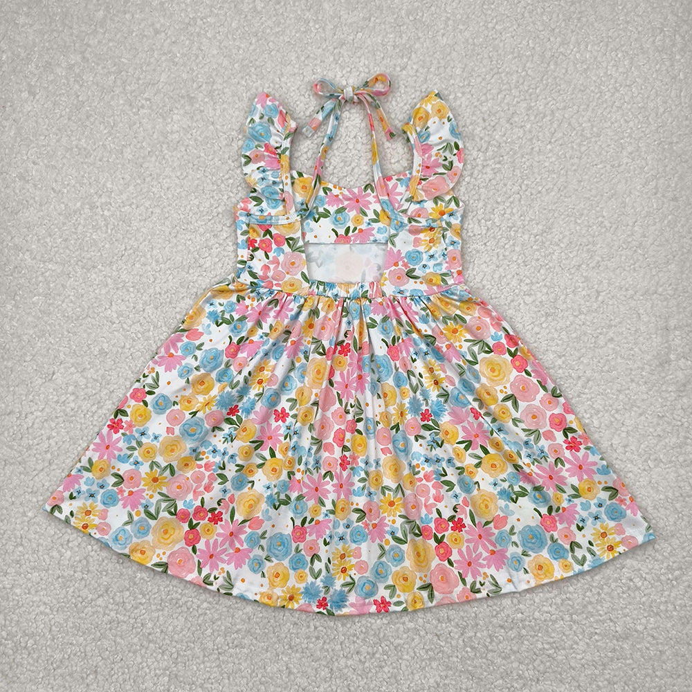 Baby Girl Short Sleeves Flower Knee Length Dress Sibling Clothes RTS