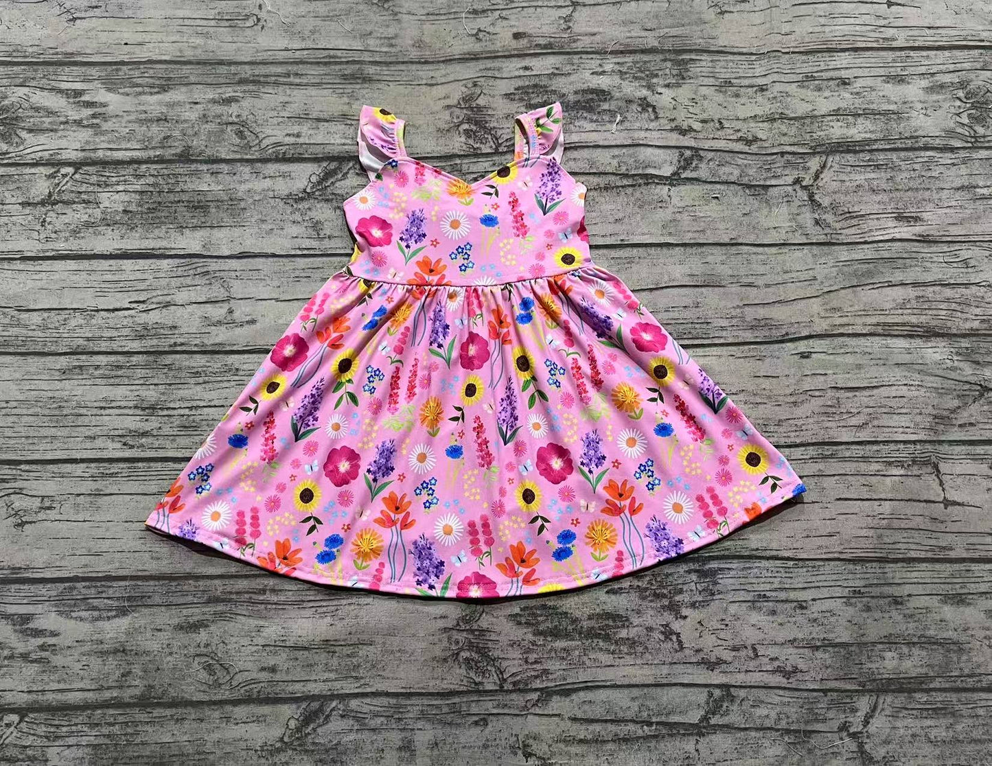 Baby Girl Short Sleeves Flower Bow Knee Length Pink Dress RTS