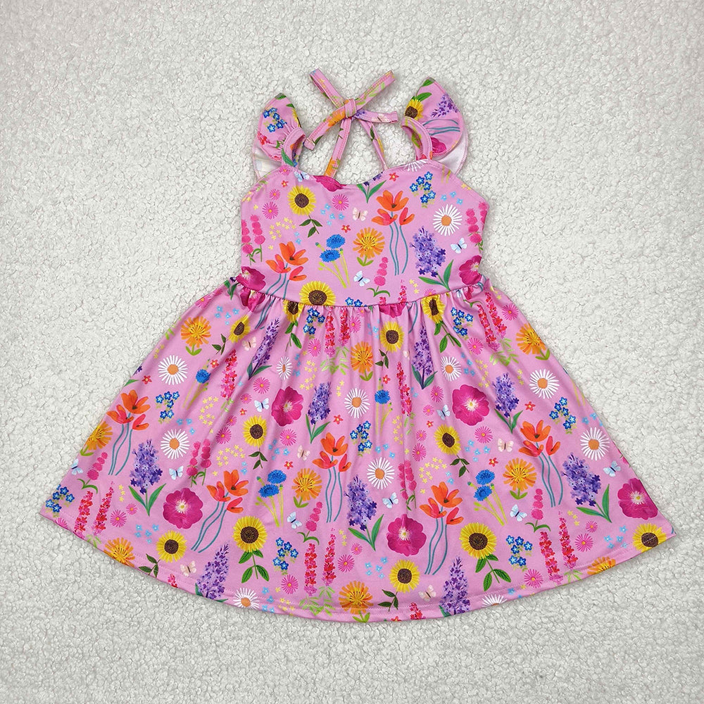 Baby Girl Short Sleeves Flower Knee Length Dress Sibling Clothes RTS