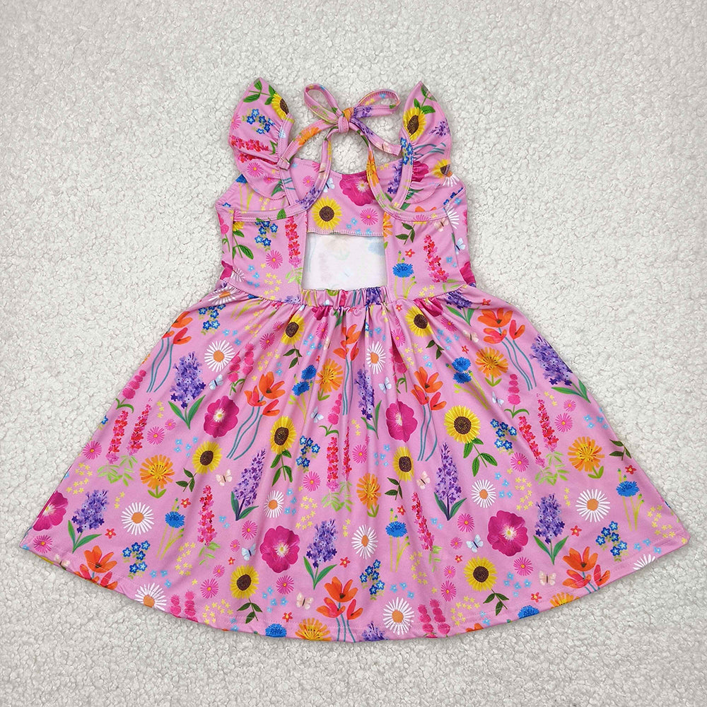 Baby Girl Short Sleeves Flower Knee Length Dress Sibling Clothes RTS