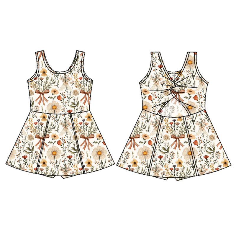 Preorder Baby Girl Sleeveless Bows Flower Yoga Active Wear Shorts Dress ( Moq 5 )