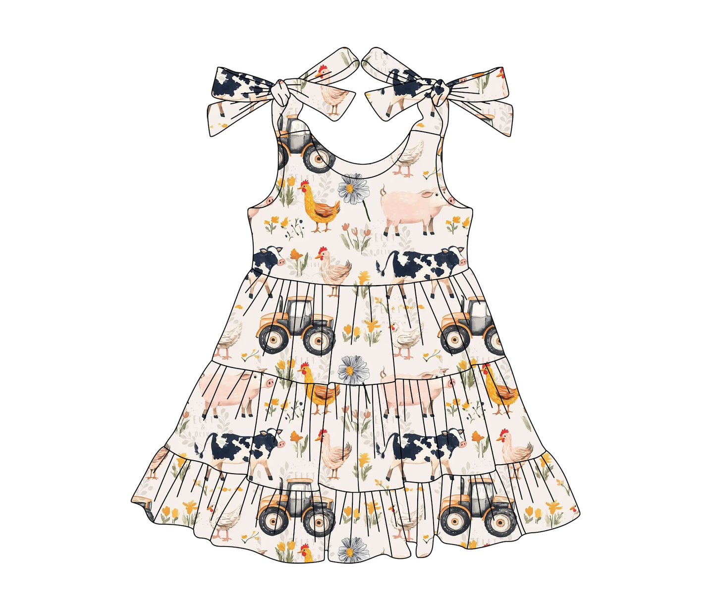 Preorder Baby Girl Straps Farm Animals Trucks Flower Knee Length Dress ( Moq 5 )