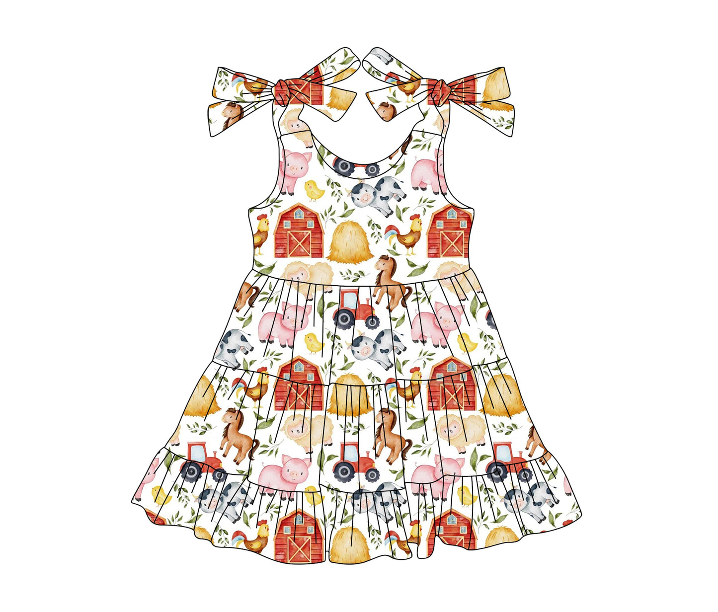 Preorder Baby Girl Straps Farm Animals Knee Length Dress ( Moq 5 )