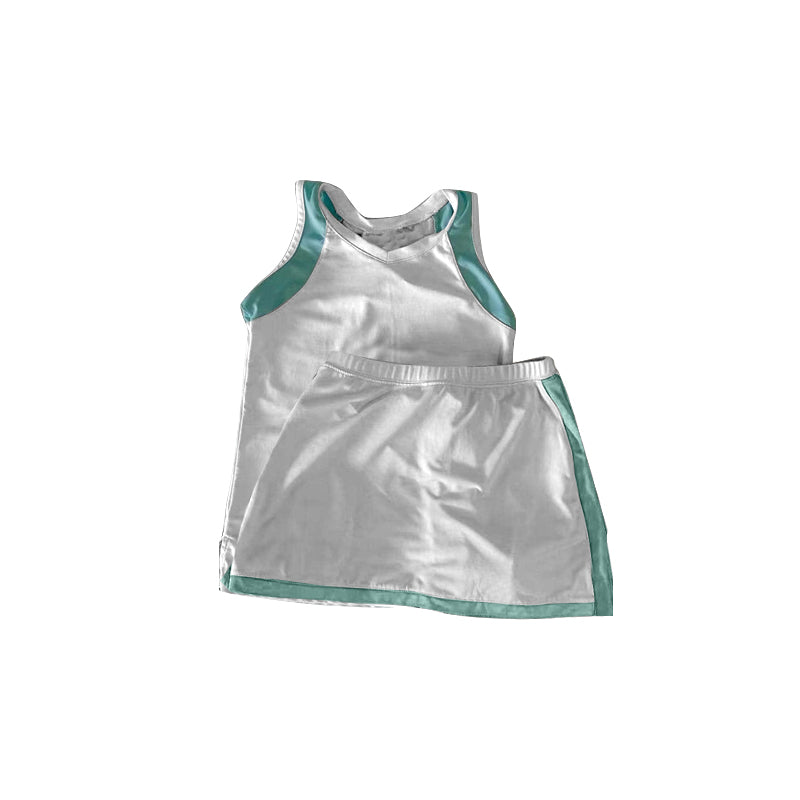 Preorder Baby Girl Sleeveless Shirt Skirt Shorts Skorts Yoga Active Wear Green Set ( Moq 5 )