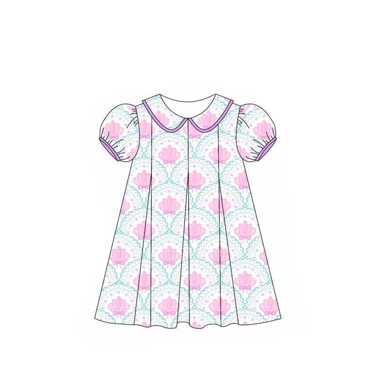 Preorder Baby Girl Short Sleeves Bows Purple Shell Knee Length Dress ( Moq 5 )