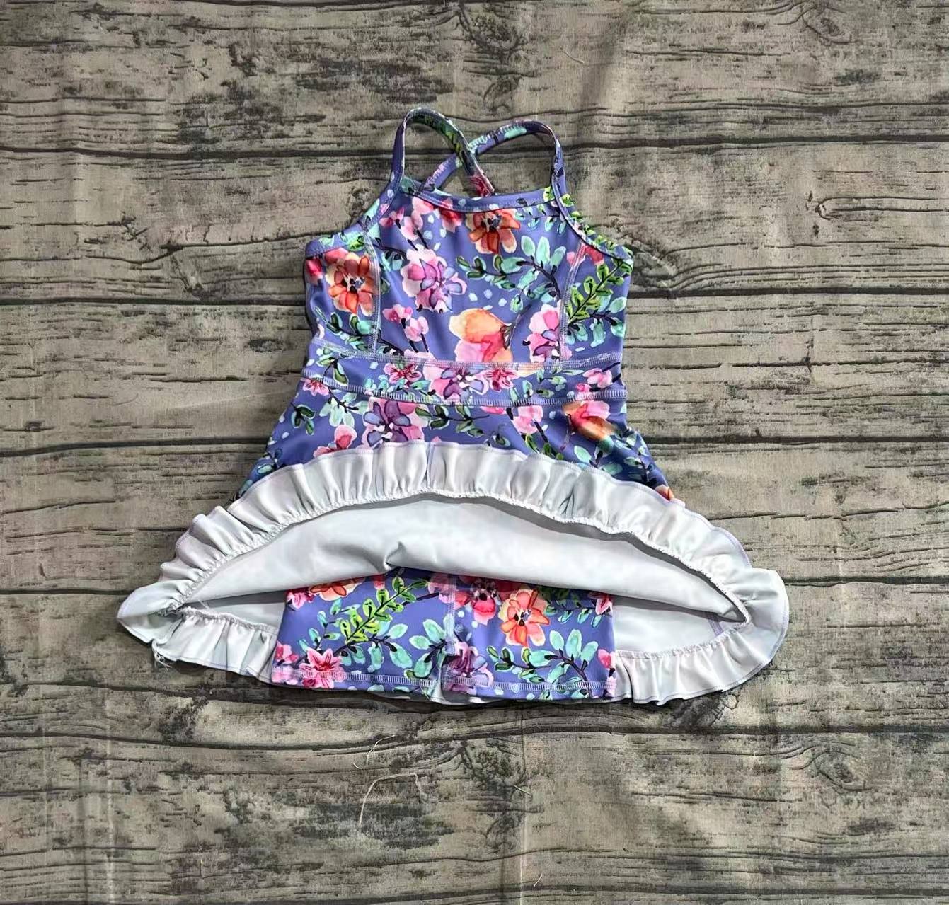 Baby Girl Athletic Flower Purple Ruffle Yoga Active Wear Skort Dress RTS