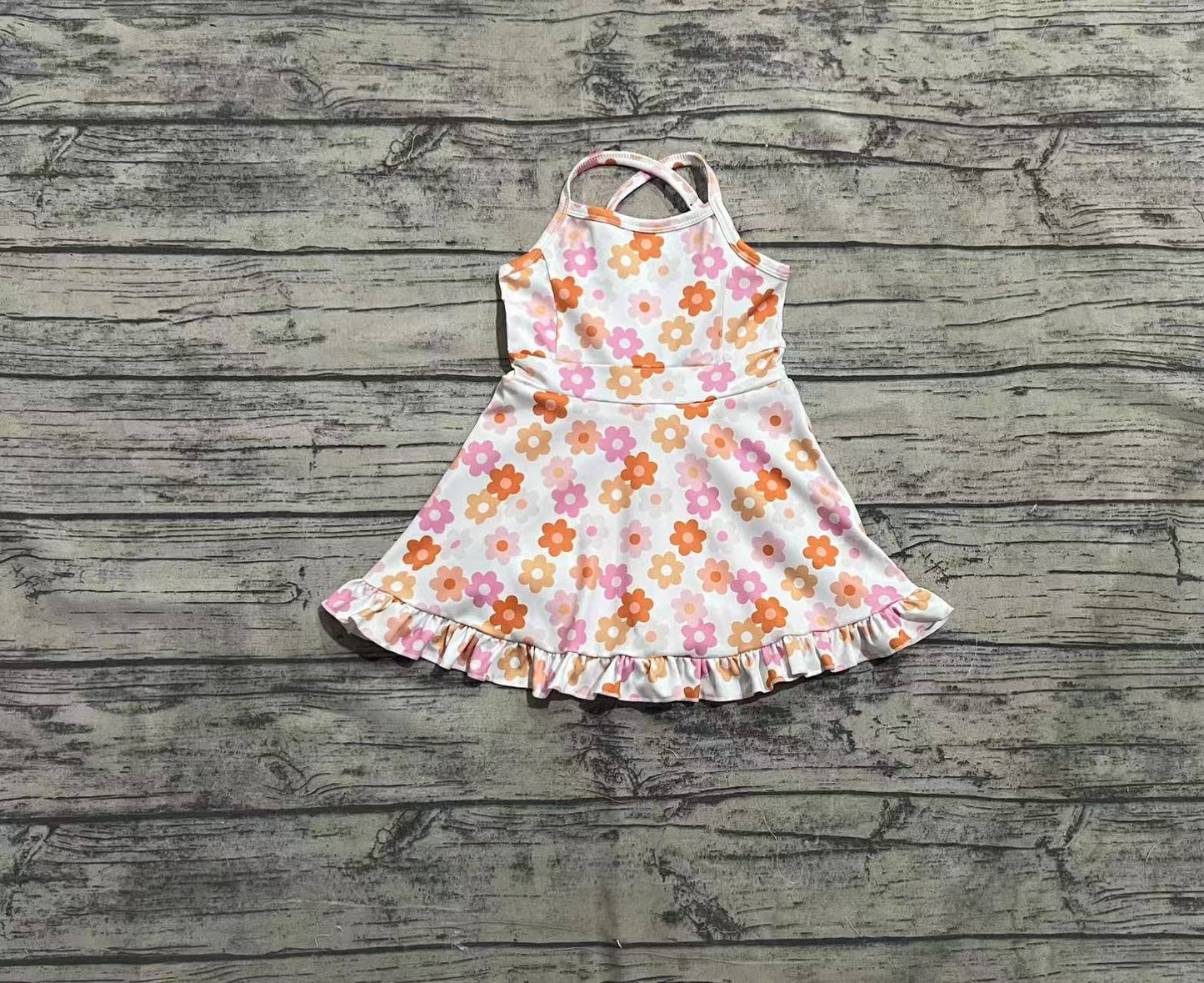 Baby Girl Athletic Yoga Pink Orange Flower Active Wear Skort Dress RTS