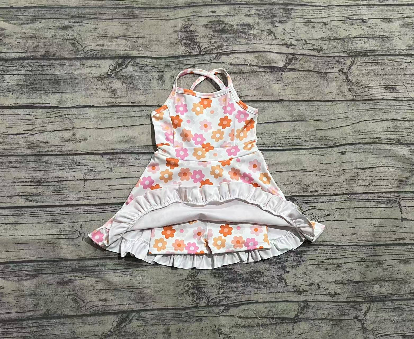 Baby Girl Athletic Yoga Pink Orange Flower Active Wear Skort Dress RTS