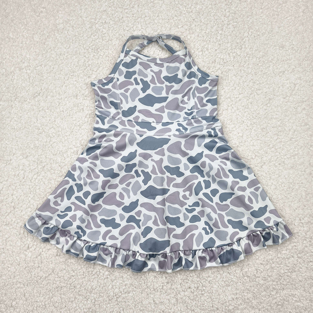 Baby Girl Straps Camo Yoga Ruffle Knee Length Dress Sibling Clothes RTS