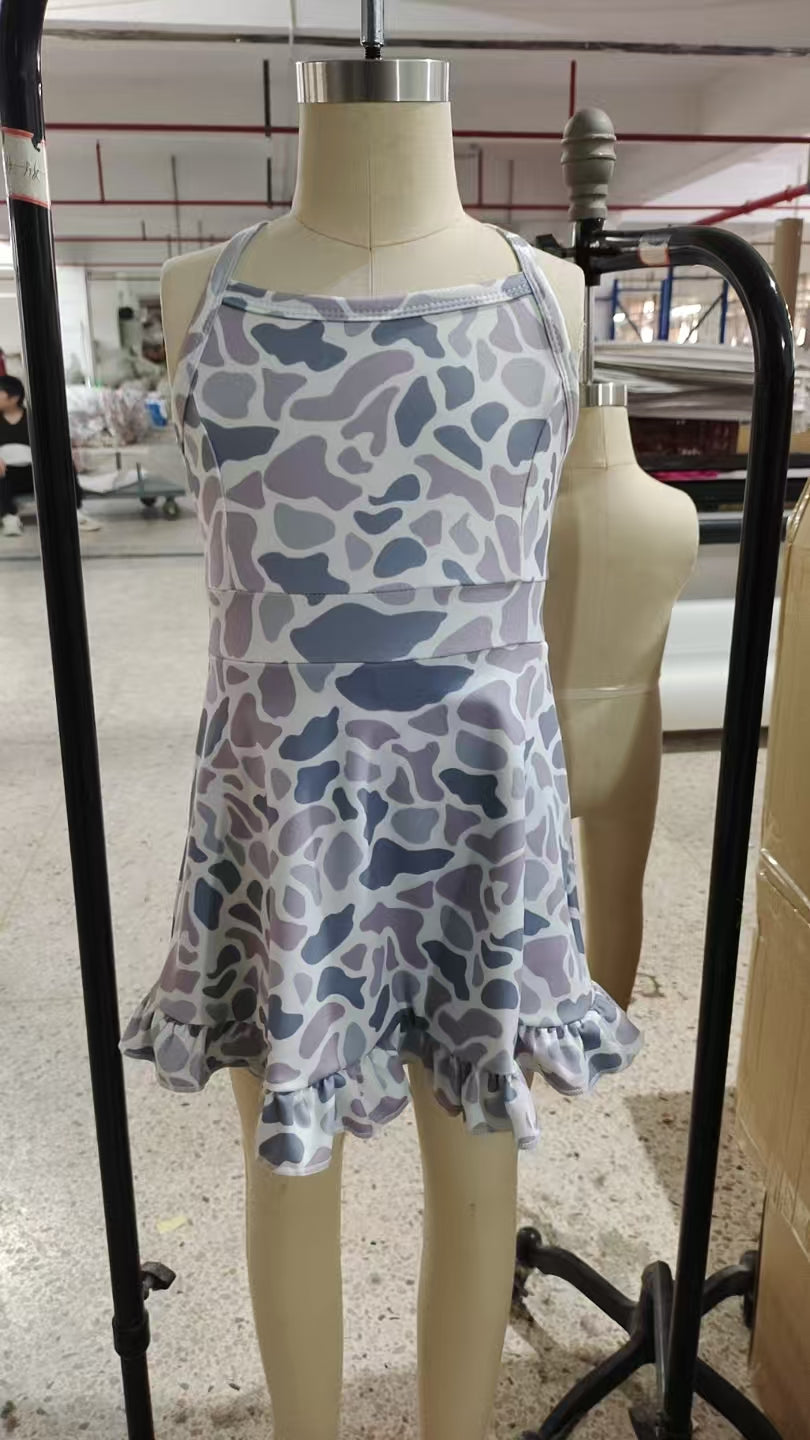Baby Girl Straps Camo Yoga Active Wear Knee Length Grey Dress RTS