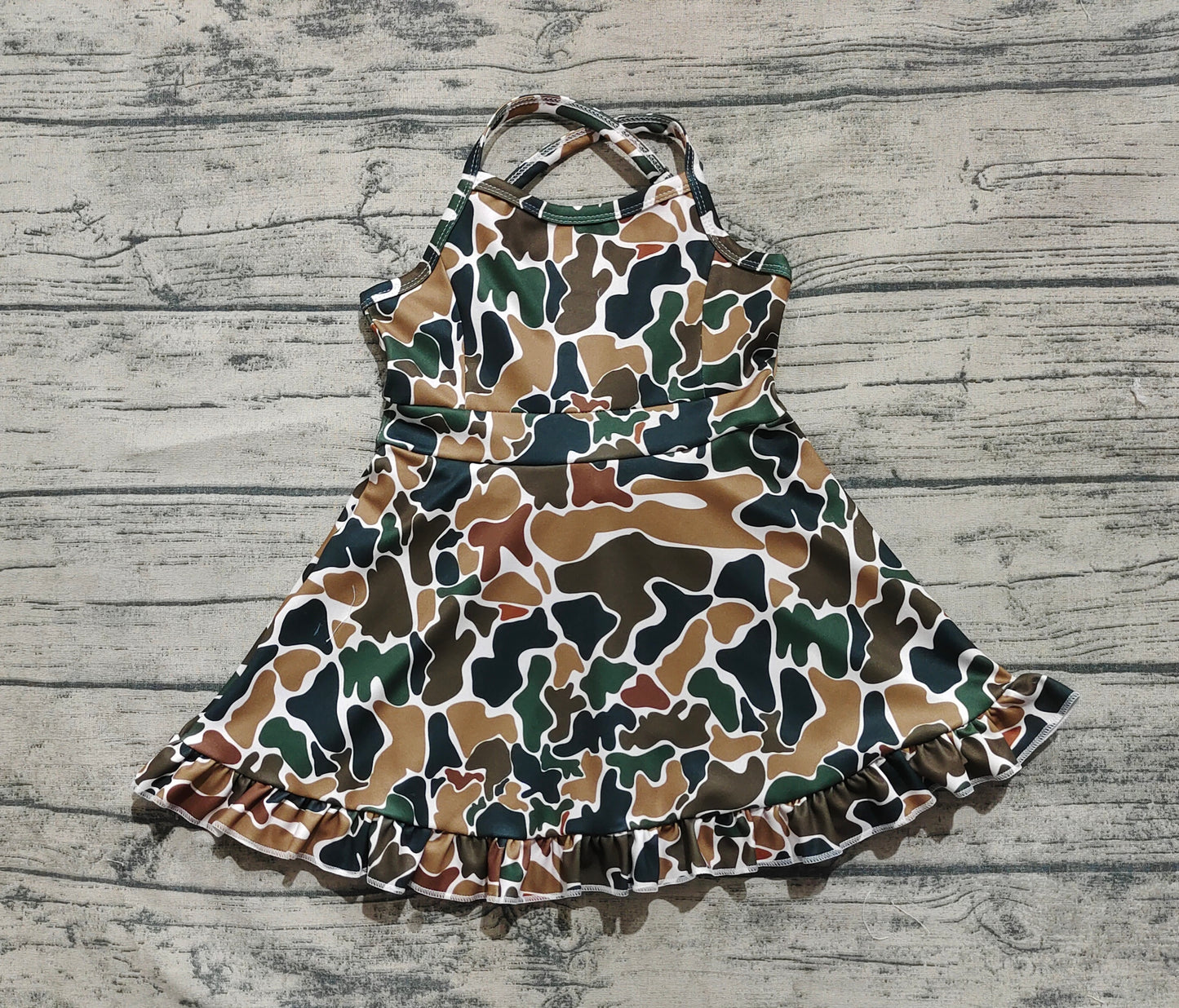 Baby Girl Dark Brown Camo Yoga Active Wear Knee Length Dress RTS