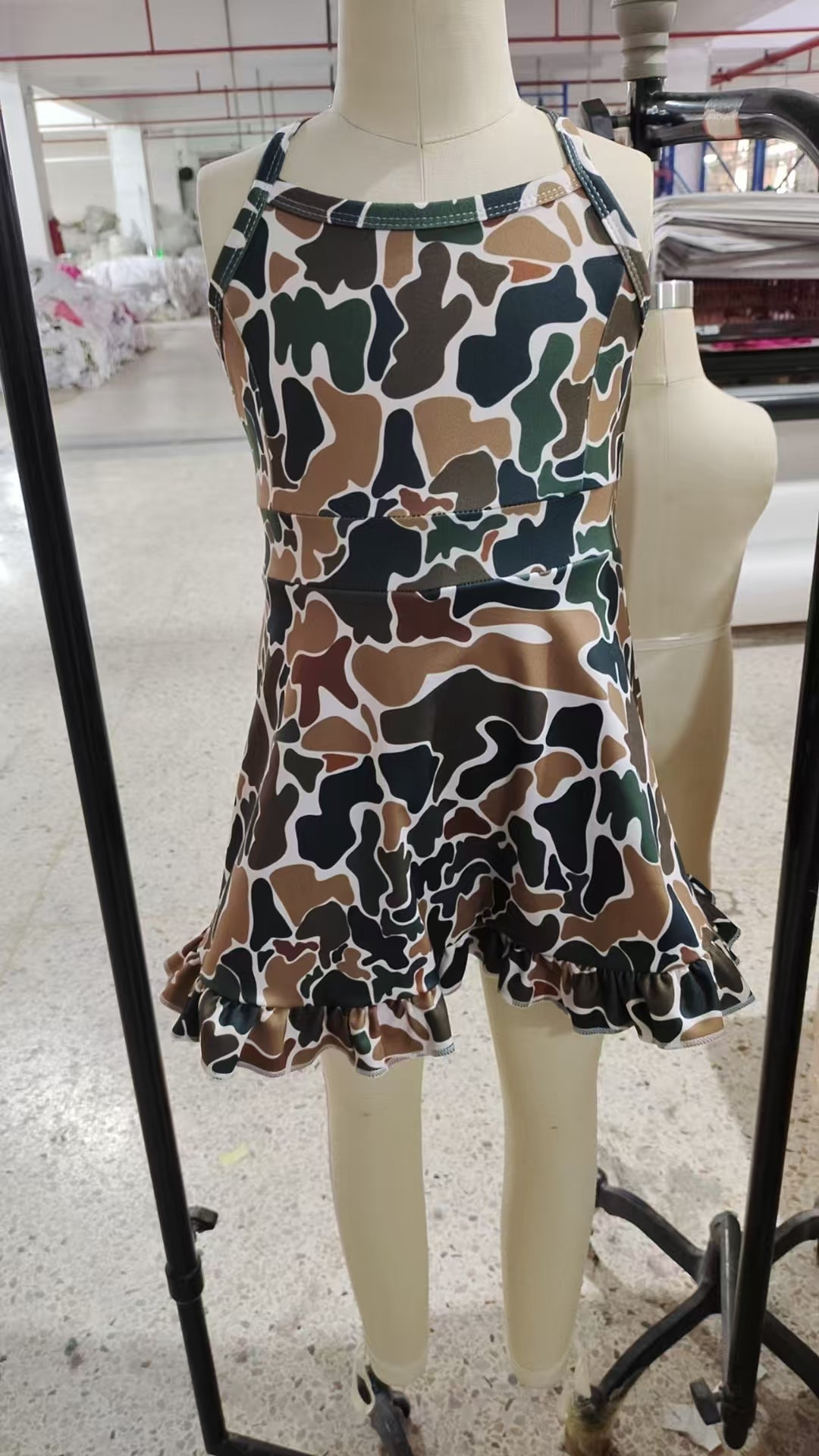 Baby Girl Dark Brown Camo Yoga Active Wear Knee Length Dress RTS