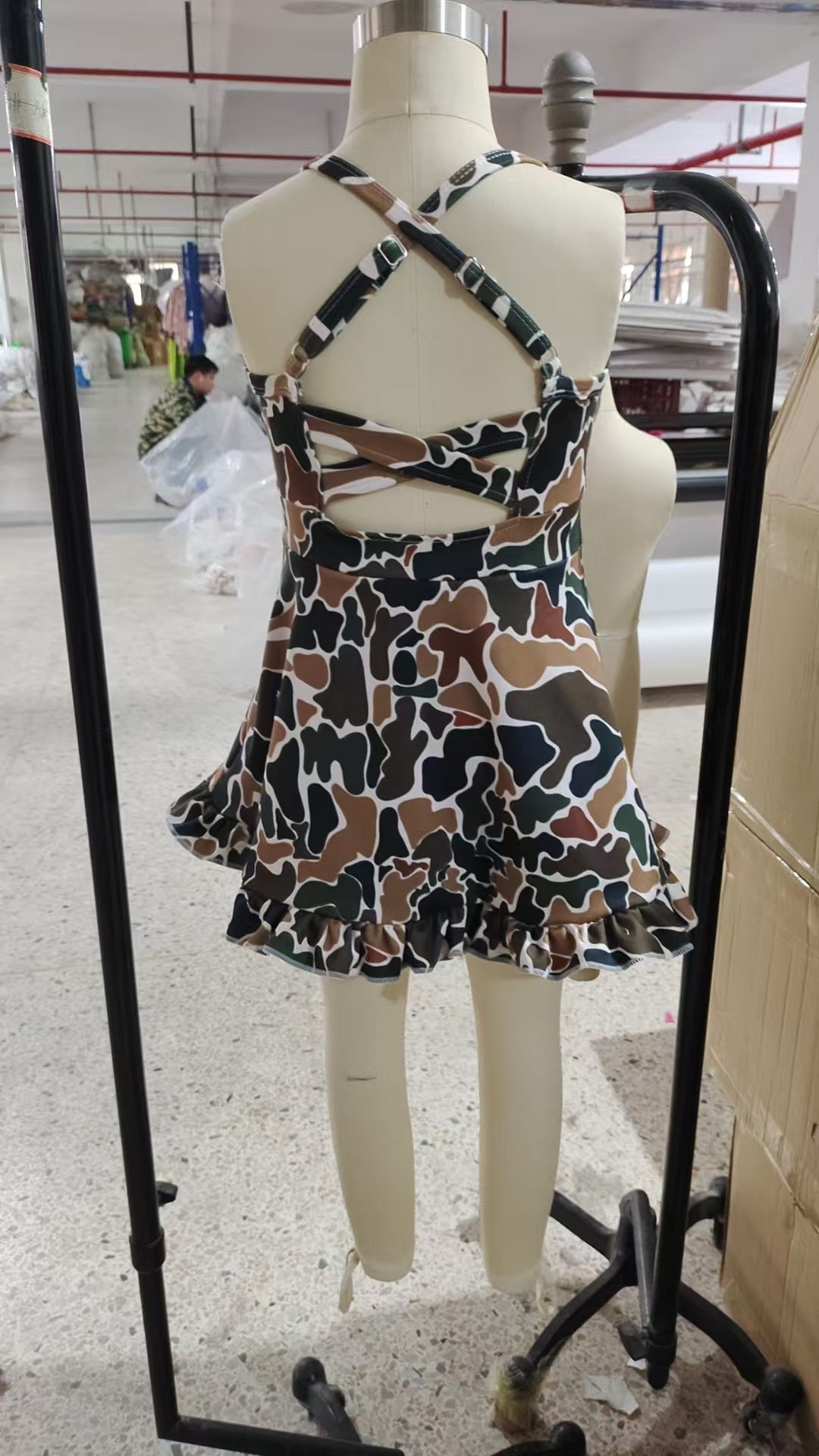 Baby Girl Dark Brown Camo Yoga Active Wear Knee Length Dress RTS