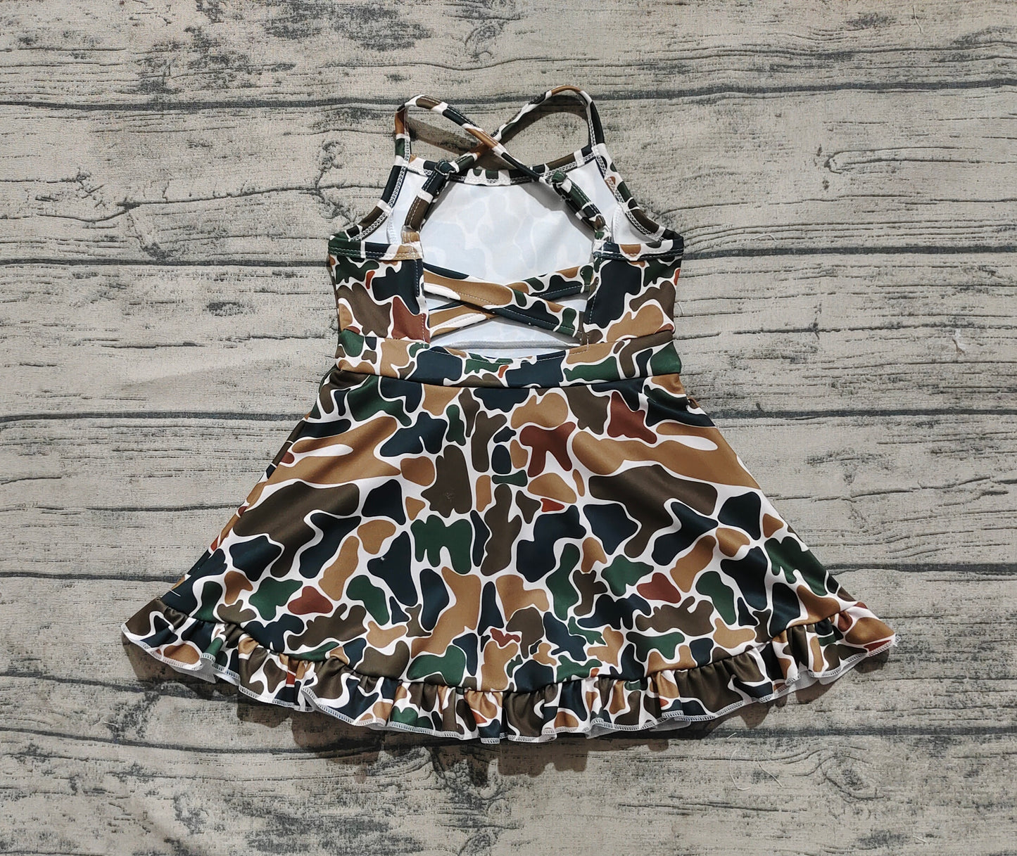 Baby Girl Dark Brown Camo Yoga Active Wear Knee Length Dress RTS