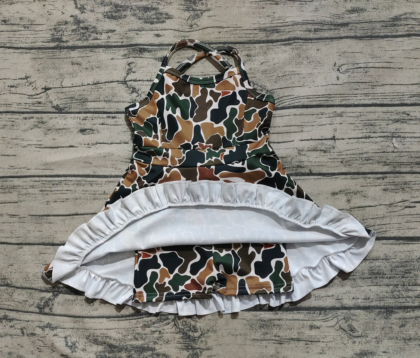 Baby Girl Dark Brown Camo Yoga Active Wear Knee Length Dress RTS