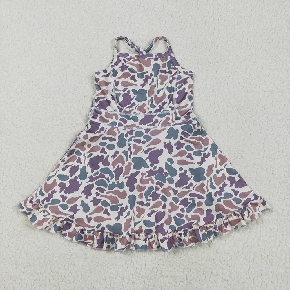Baby Girl Straps Camo Yoga Ruffle Knee Length Dress Sibling Clothes RTS