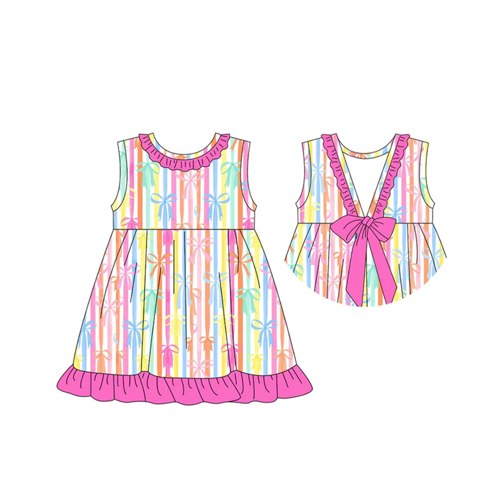 Baby Girl Colorful Stripes Bows Knee Length Dress RTS