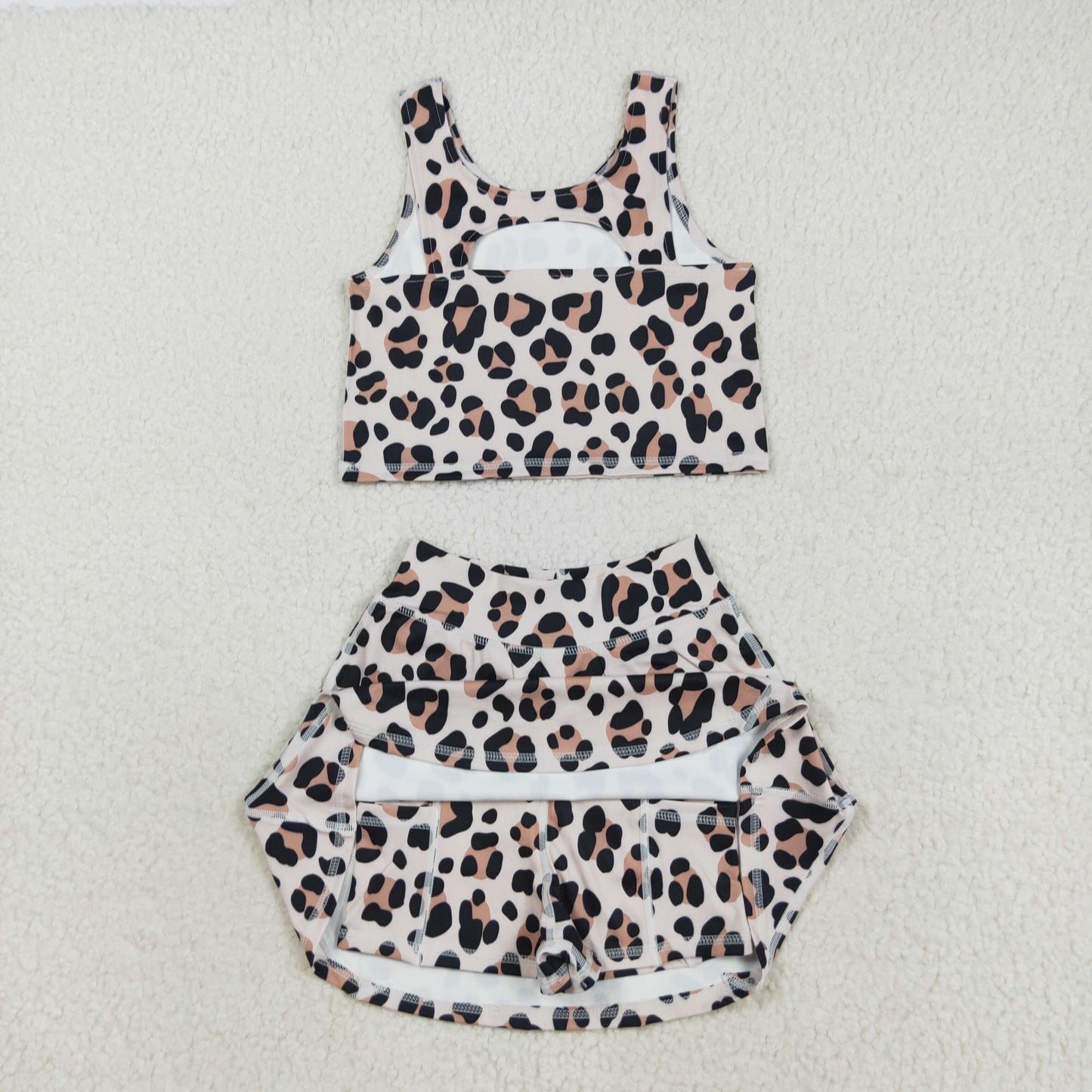 Girls Kids Sleeveless Leopard Yoga Active Sibling Skort Dress Set RTS