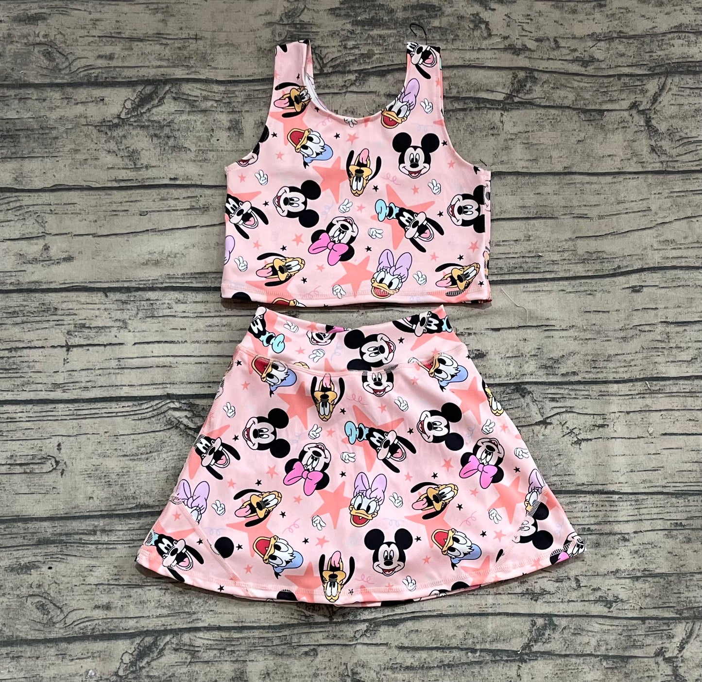 Baby Girl Sleeveless Mouse Ducks Dogs Tops Skort Yoga Active Set RTS
