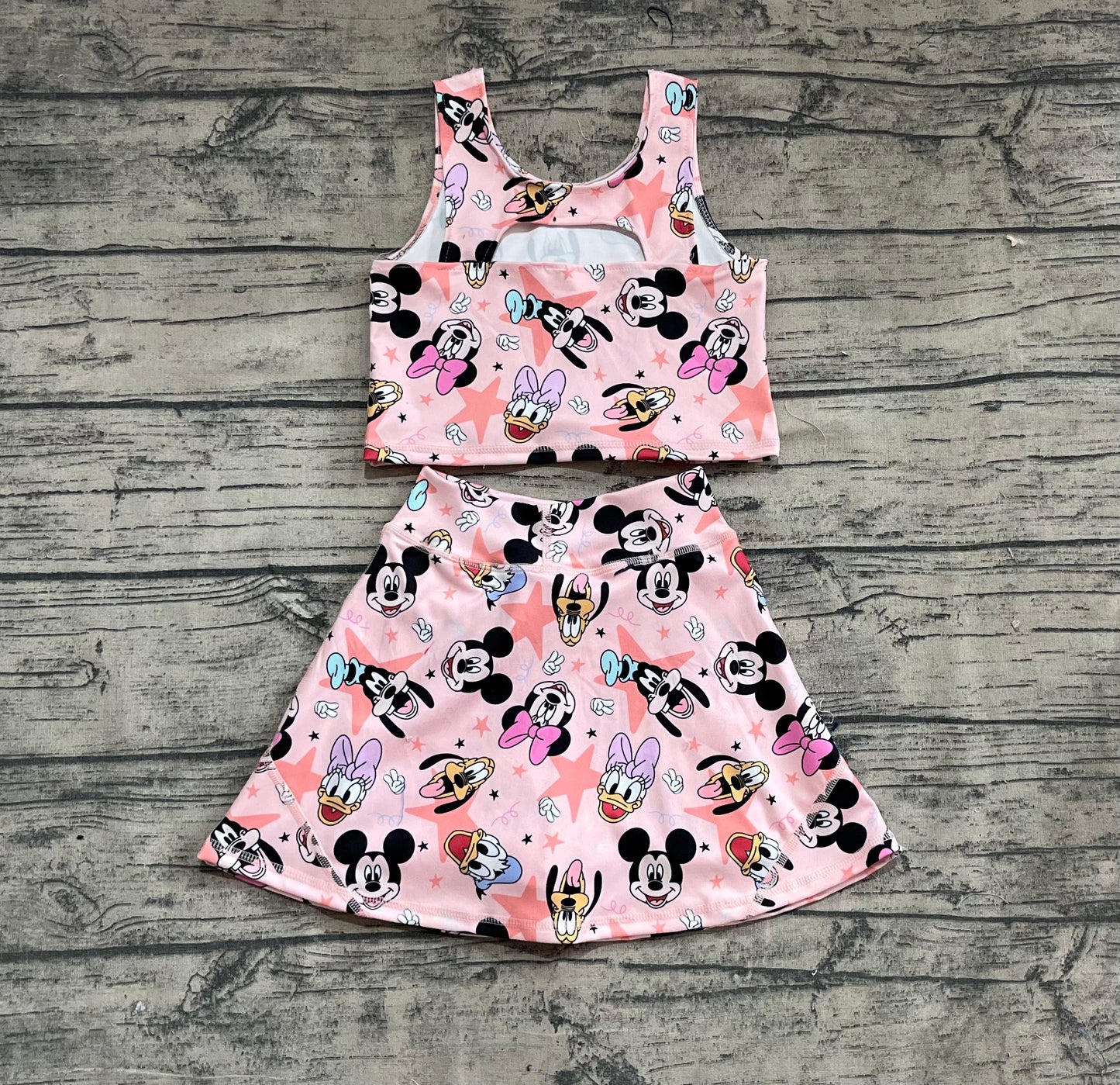 Baby Girl Sleeveless Mouse Ducks Dogs Tops Skort Yoga Active Set RTS