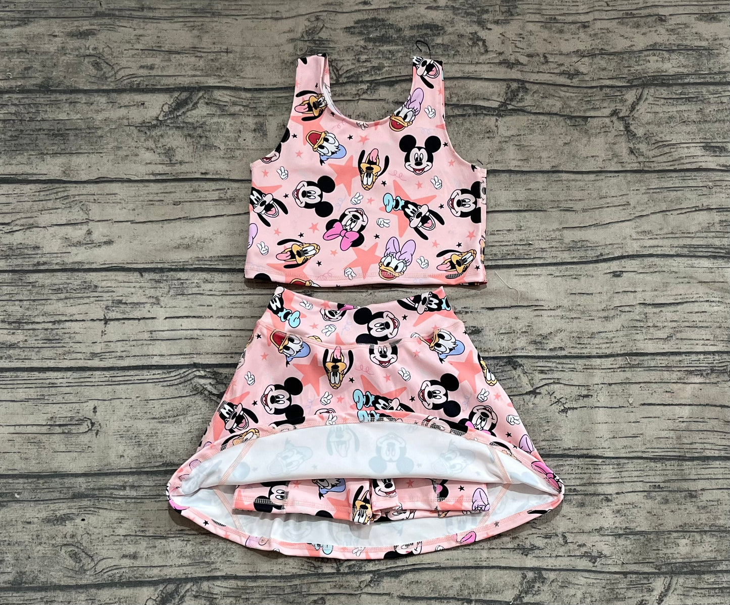 Baby Girl Sleeveless Mouse Ducks Dogs Tops Skort Yoga Active Set RTS