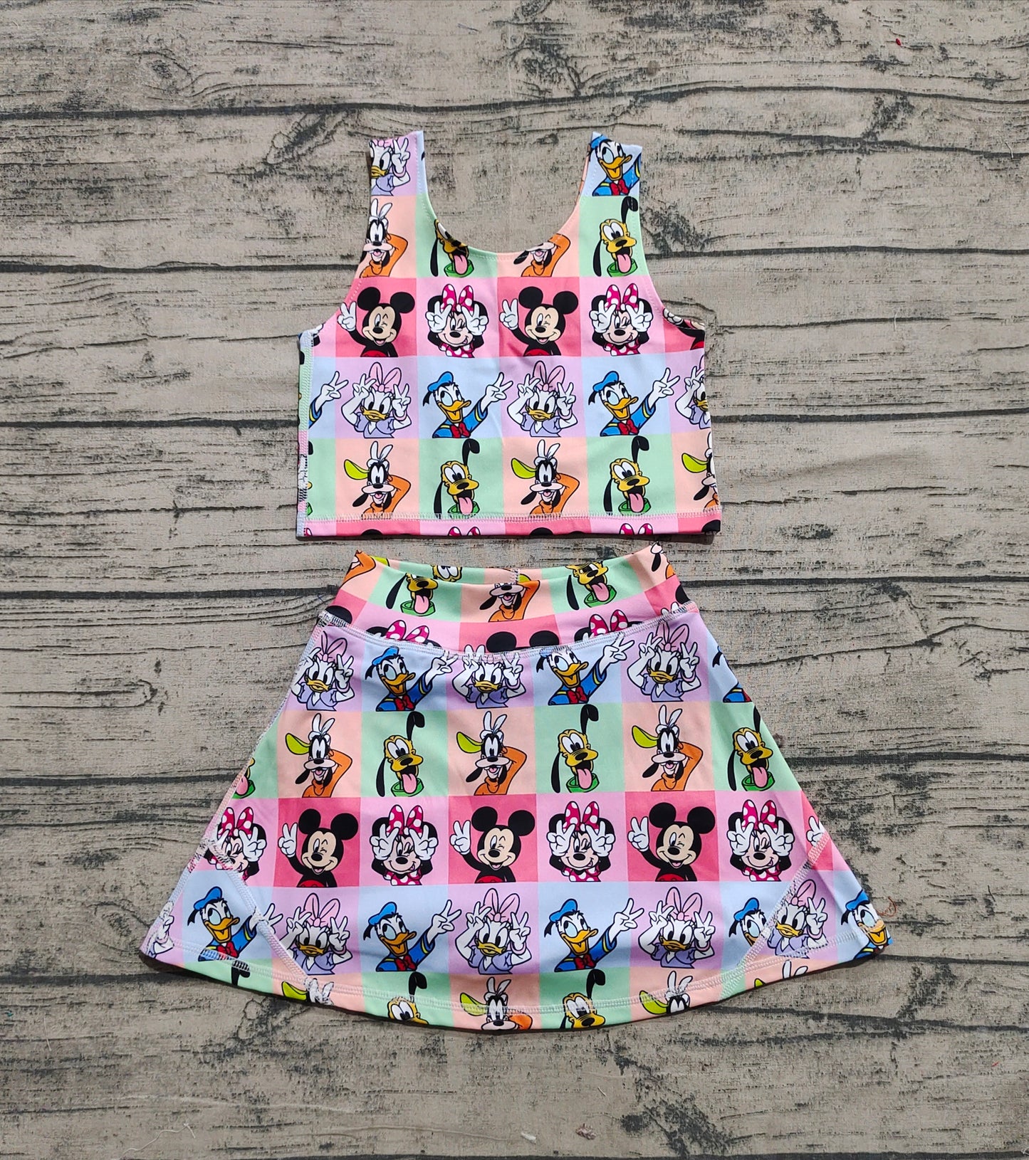 Baby Girl Mouse Ducks Dogs Checked Tops Skort Yoga Active Set RTS