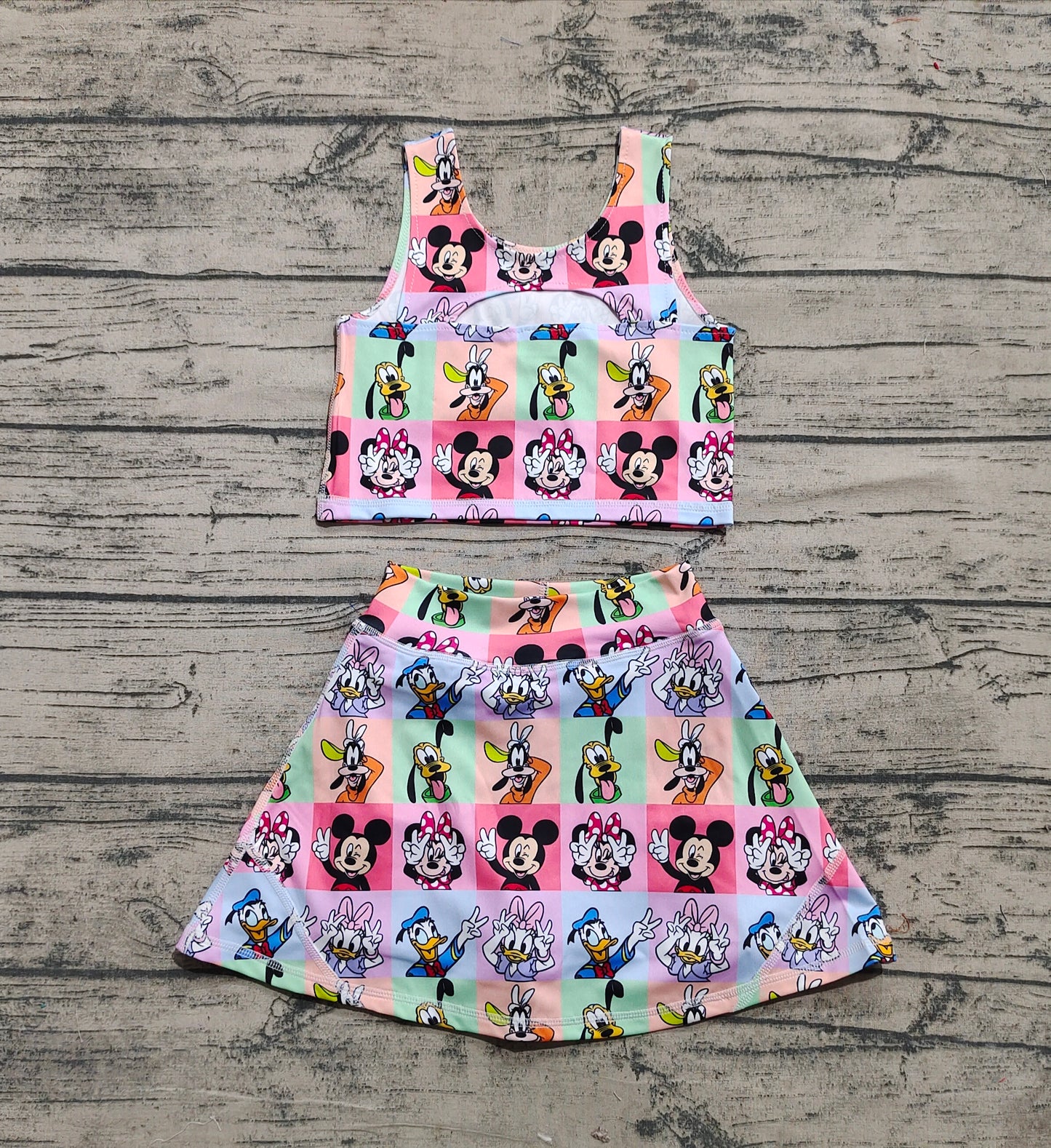 Baby Girl Mouse Ducks Dogs Checked Tops Skort Yoga Active Set RTS