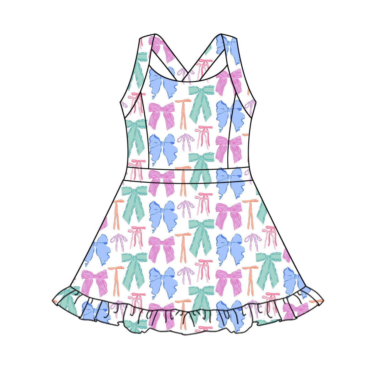 Preorder Baby Girl Straps Colorful Bows Yoga Active Knee Length Pink Dress ( Moq 5 )